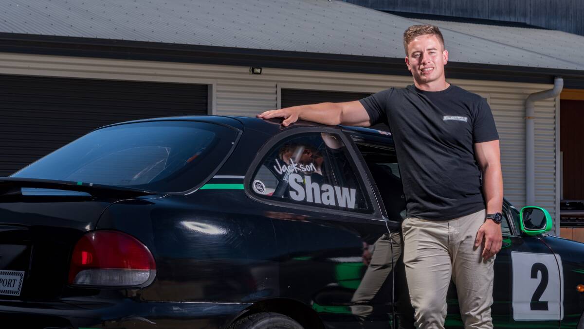 LEARNING FAST: Jackson Shaw by his Hyundai Excel. 