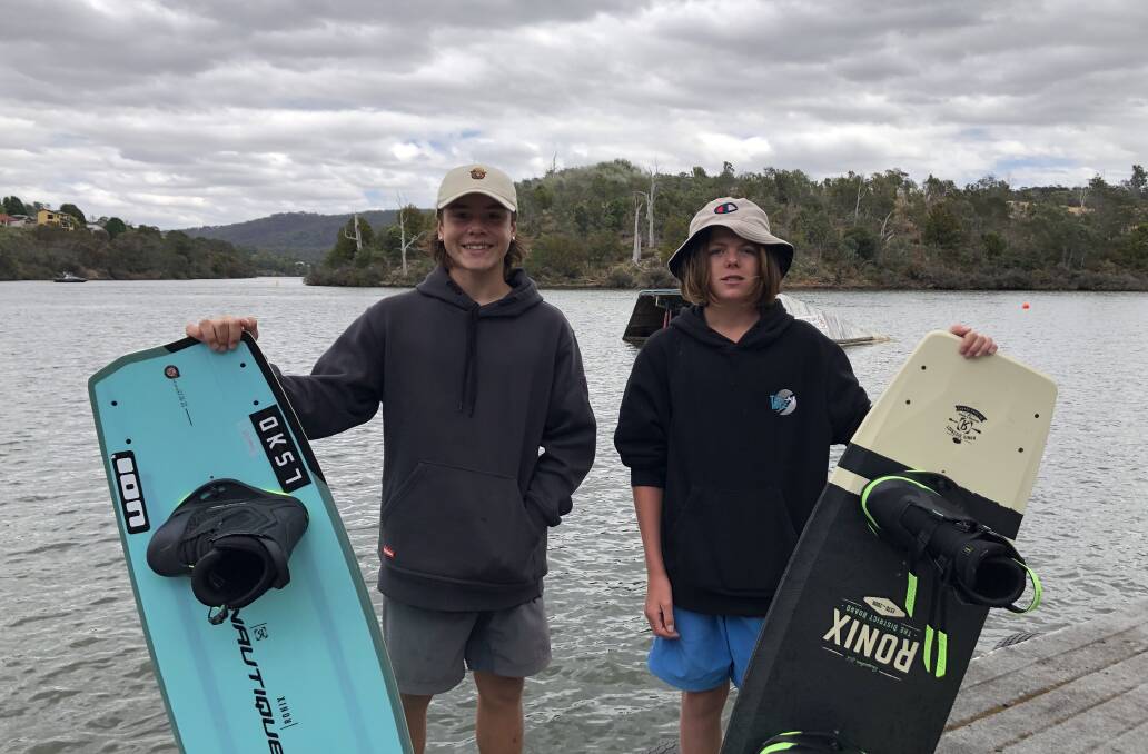 MATES: Judah Towns, 14, and Charlie Ten Broeke, 14, at Trevallyn Dam on Saturday. Picture: Brian Allen 