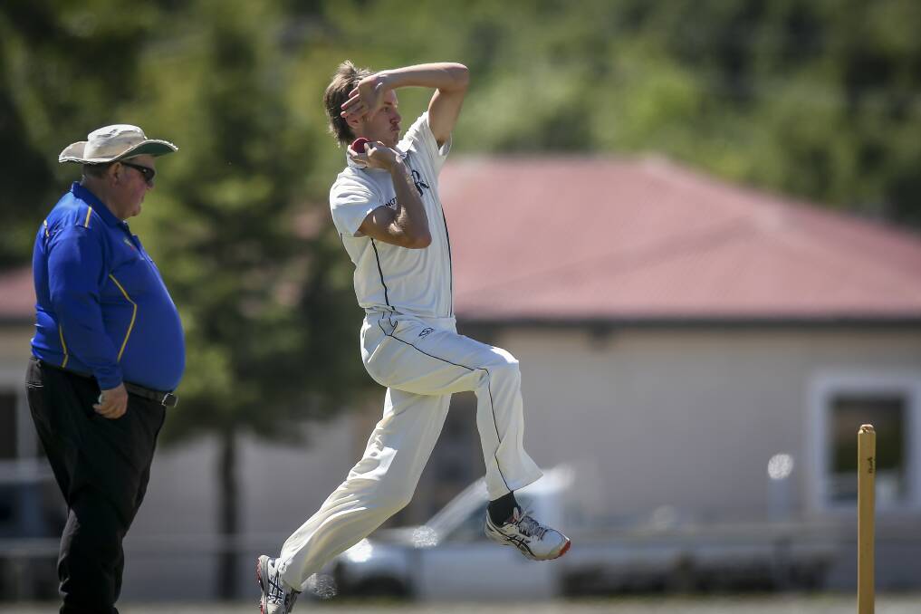 Riverside's Sol Scott bowls against Westbury at Ingamells Oval. He took a hat-trick on Saturday. Picture by Craig George