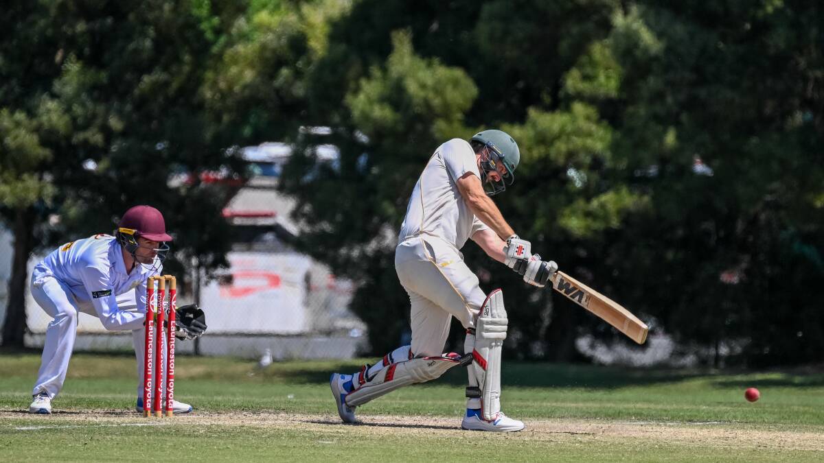South Launceston batter Nathan Philip drives at NTCA no .1 on Saturday. He finished 130 not out. Pictures by Paul Scambler 