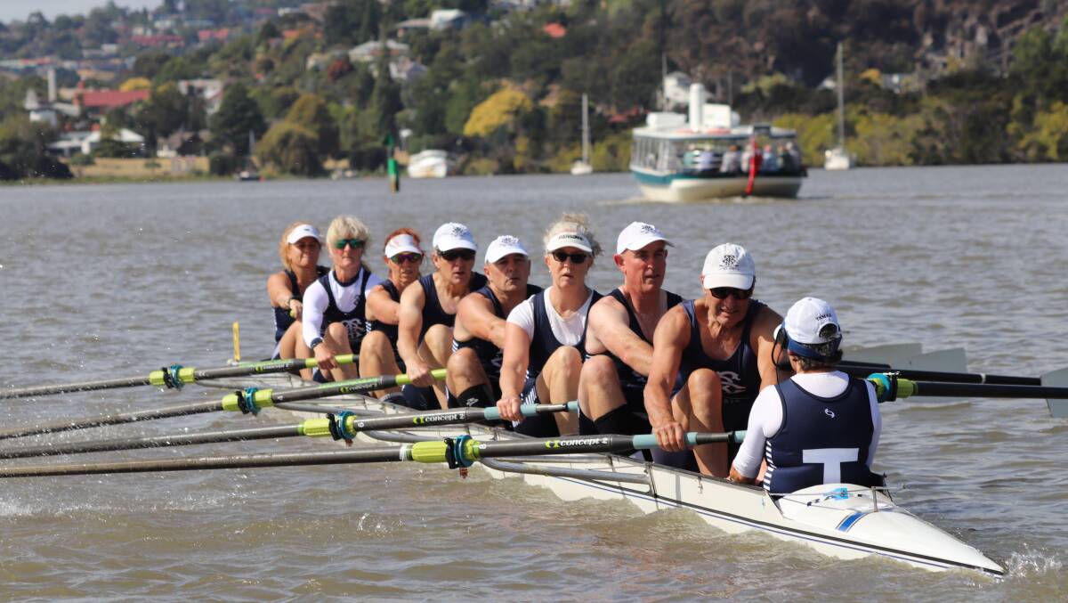 TEAMWORK: Tamar Rowing Club in the mixed masters eights on Saturday. Picture: Brett Jarvis