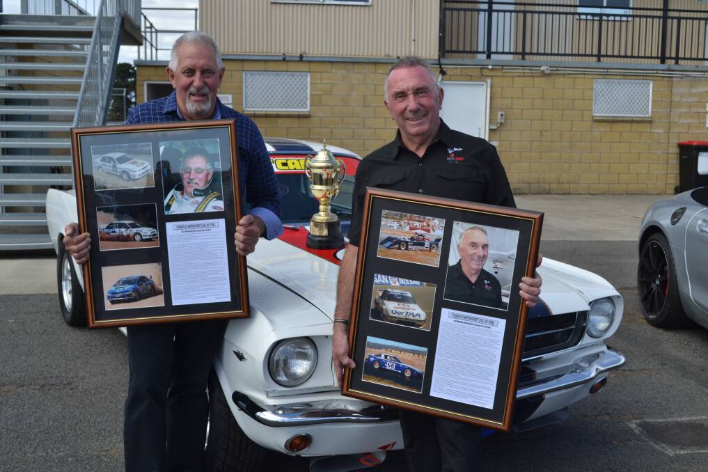 HONOURED: Launceston's Les Walkden and Johnnie Walker after being inducted into the Tasmanian Motorsport Hall of Fame on Saturday. Pictures: Brian Allen
