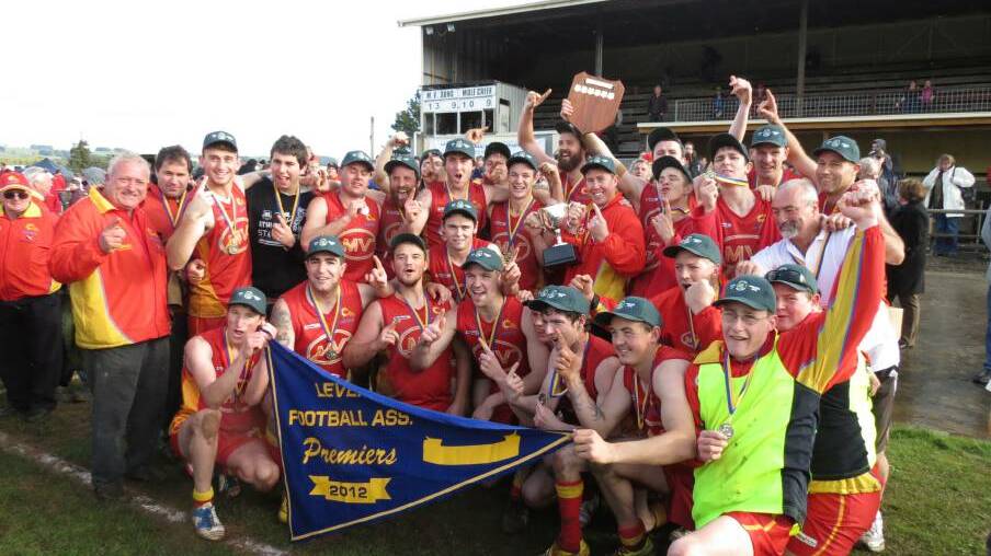 SWEET SUCCESS: Meander Valley celebrates winning the 2012 Leven Football Association grand final. Picture: File