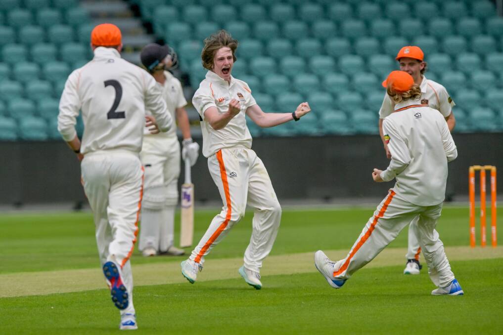Mowbray's Lachie Clark celebrates a wicket while playing for Greater Northern Raiders earlier this season. Picture by Phillip Biggs 