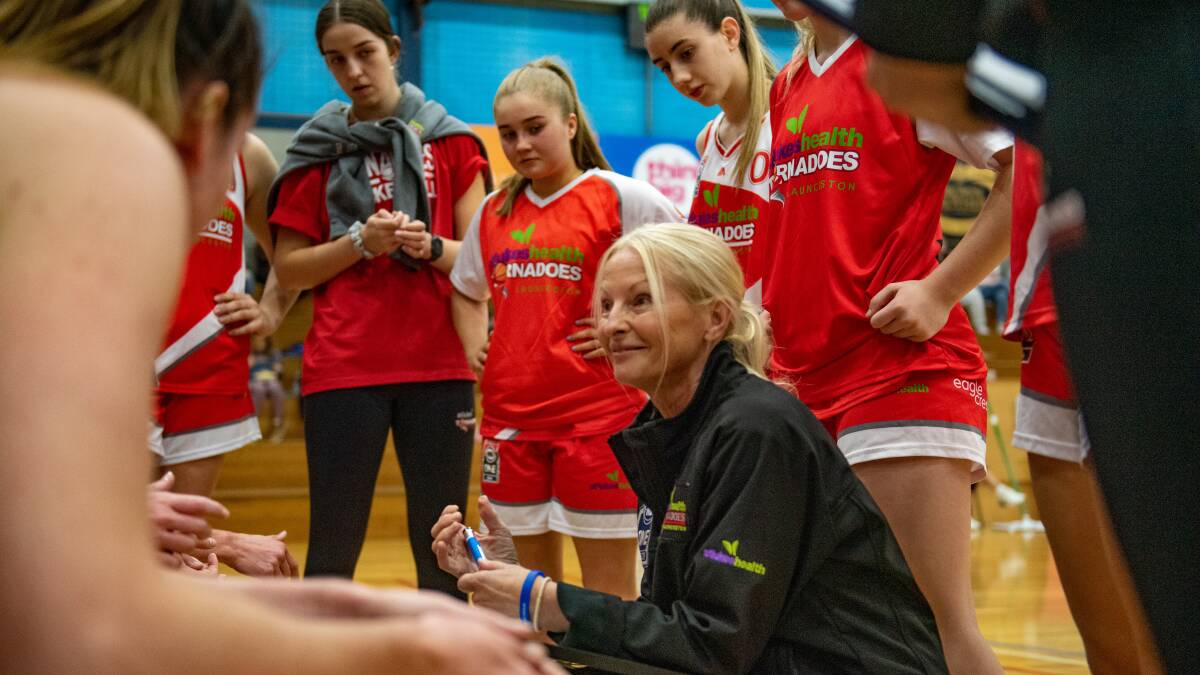 Launceston Tornadoes coach Sarah Veale addresses her group at Elphin Sports Centre earlier this year. The NBL1 South fixture was released this week. Picture by Paul Scambler 