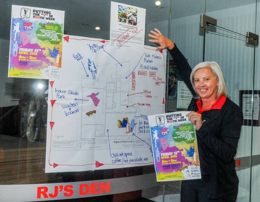The plan: YMCA Launceston's Alison Filgate, organiser of the Youth Week events, with the plan for events on Friday. Picture: Neil Richardson