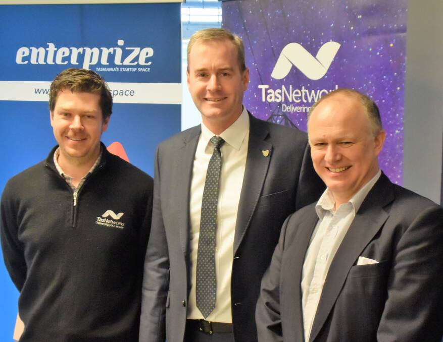 Synerg: TasNetworks' Andrew Fraser, with Innovation Minister Michael Ferguson and Enterprize Tasmania chief executive Gary McDarby. 