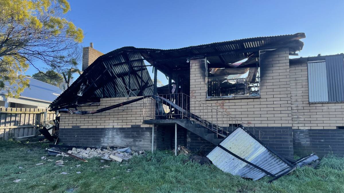 SUSPICIOUS: The Mornington Drive house, which has been destroyed by fire on Monday morning. Picture: Brinley Duggan