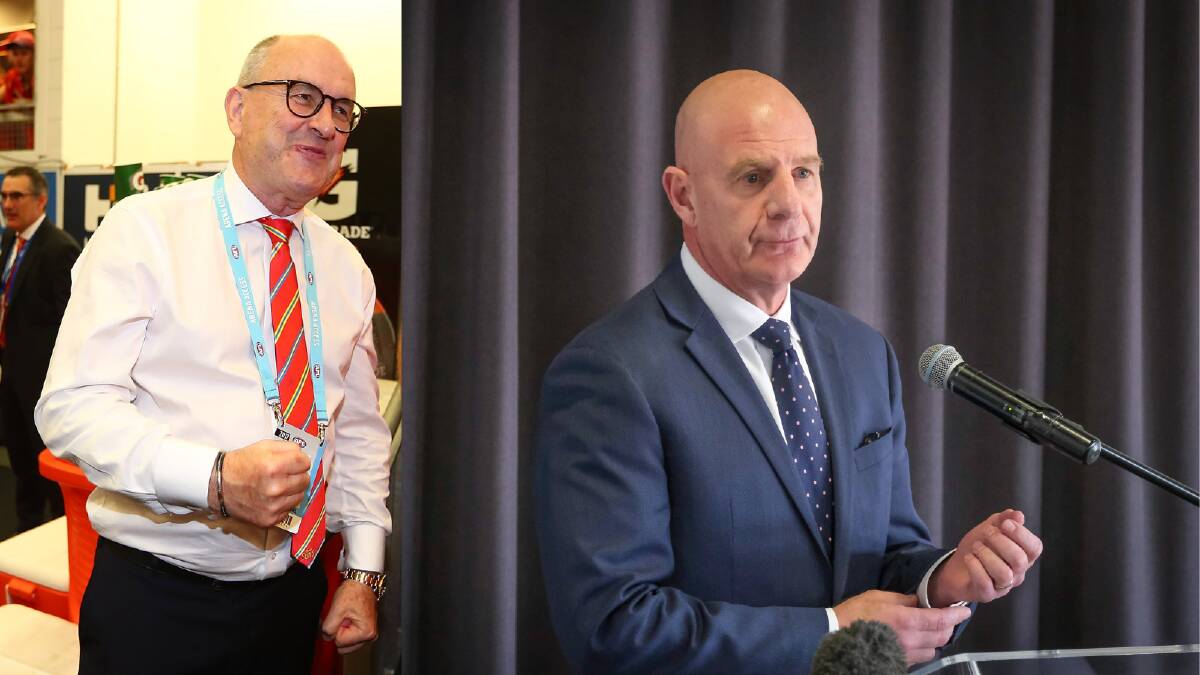 Gold Coast Gold Coast Suns president Tony Cochrane and Tasmanian Premier Peter Gutwein. Picture: Getty Images/ Craig George