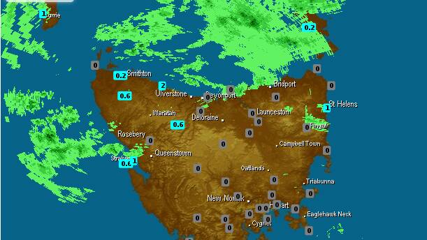 Weatherzone radar showing the rain forecast to fall over Tasmania.