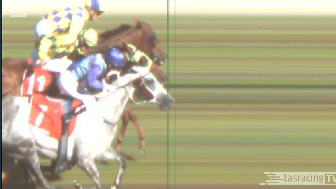 The official photo-finish print of the Launceston Cup shows Glass Warrior (outside) winning by a nose from Sh'bourne Renegade (middle) with White hawk (inside) a nose away third.
