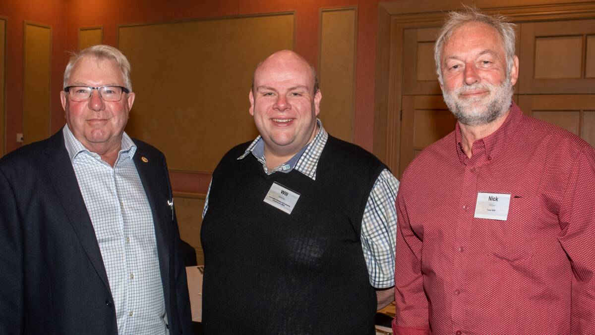 Peter Roberts, of the Rotary Club of Central Launceston, and Will Cassidy, of the Launceston Chamber of Commerce, and Nick Flittiner, of Tamar NRM Grand Chancellor.