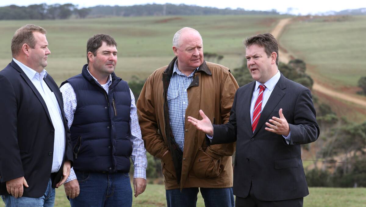 BIG PLANS: Liberal MHA Adam Brooks, Granville Farm owner Royce Smith, Westcoast Wind's Alex Simpson and Energy Minister Matthew Groom.