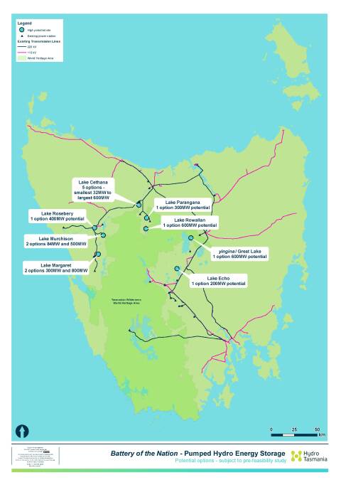 14 Tasmanian sites to be assessed for pumped hydro, 3000 potential new jobs