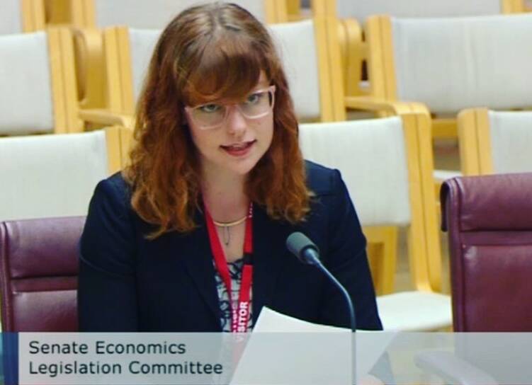 Australian Taxpayers' Alliance policy director Emilie Dye addresses a Senate committee.