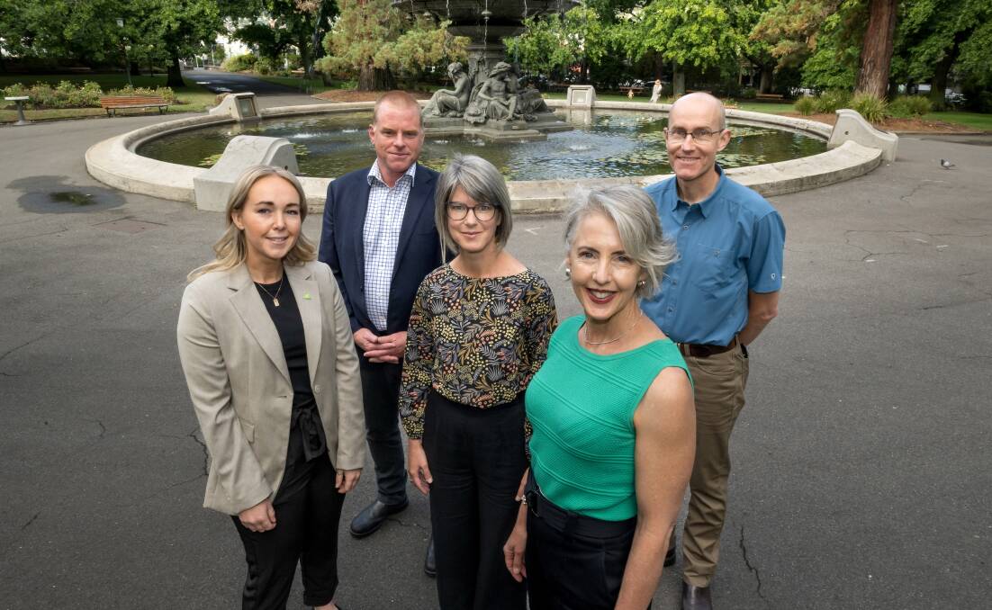 Tasmanian Greens leader Rosalie Woodruff (front) and the party's other lead candidates. Picture by Phillip Biggs