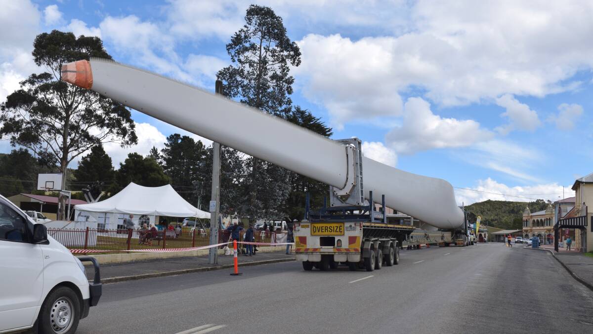 BIG UNIT: A 62 metre wind turbine blade destined for the Granville Harbour Wind Farm. Picture: Lachlan Bennett.