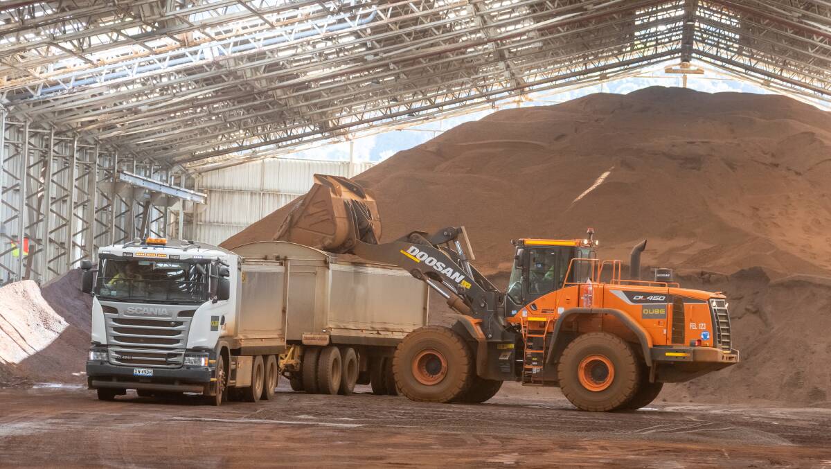 Venture Minerals Limited iron ore transport and storage in Burnie. Picture: Simon Sturzaker.