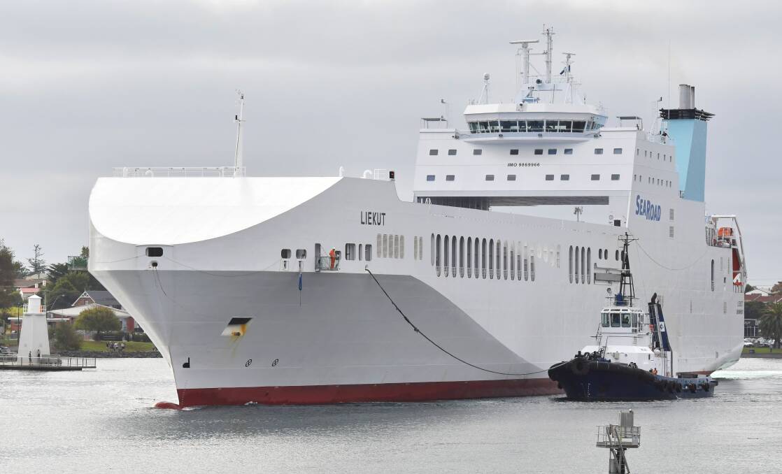The arrival of SeaRoad's new freighter, the MV Liekut, in Devonport. Picture: Brodie Weeding.