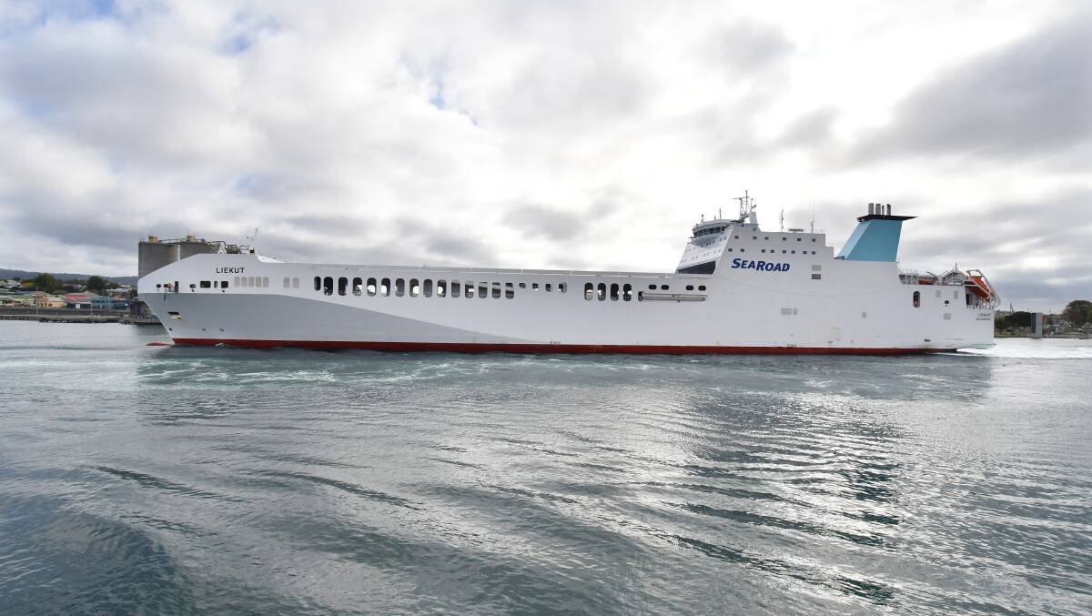 EXPORT LINK: The arrival of SeaRoad's new vessel, Liekut, in Devonport. Picture: Brodie Weeding.