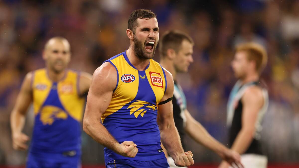 CELEBRATION TIME: West Coast Eagle Jack Darling, one of the six Eagles to play every game in 2020. Picture: Getty Images.
