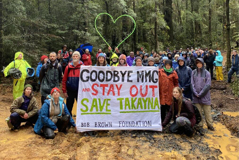 Environmentalists opposed to miner MMG Limited's proposed new tailings storage facility for the Rosebery Mine. Picture: Bob Brown Foundation.
