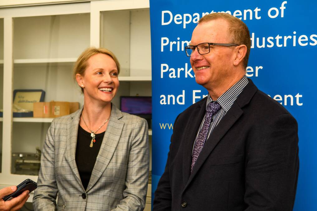 CHAMBER: Primary Industries Minister Sarah Courtney with Launceston Chamber of Commerce executive officer Neil Grose. Picture: Scott Gelston