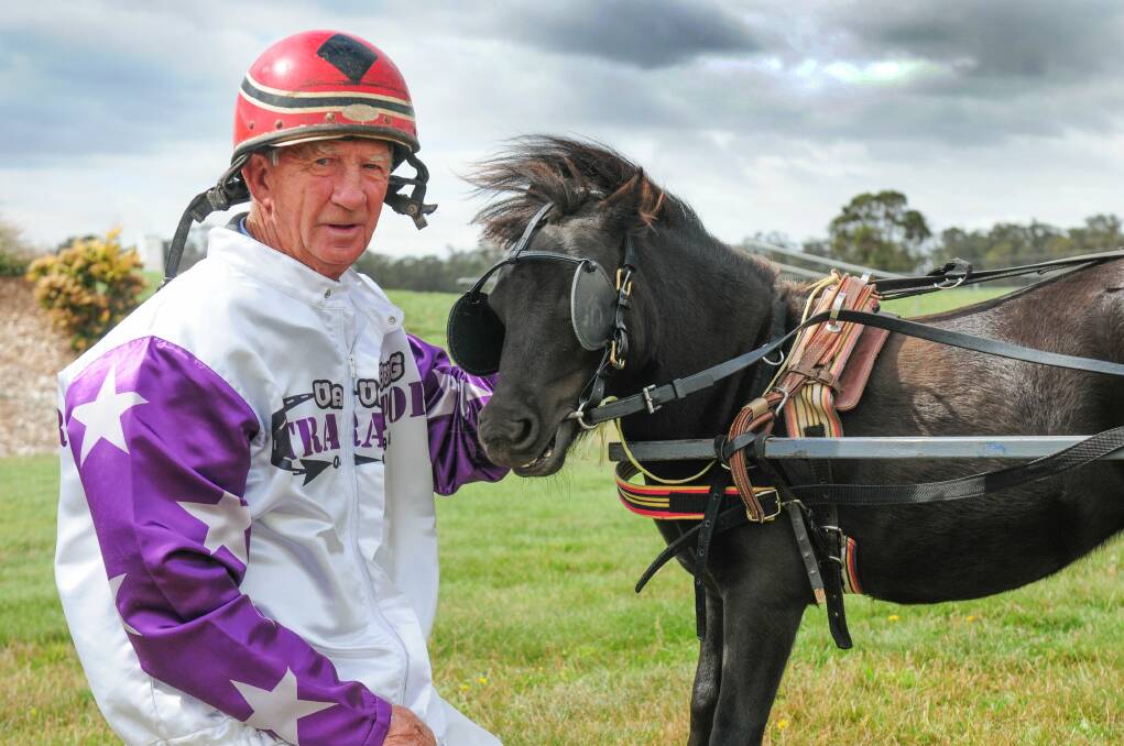 PONY RIDE: Meander Valley citizen of the year with one-year-old pony Sweet Pea. Mr Ritter will compete in the celebrity race on Saturday. Picture: Paul Scambler