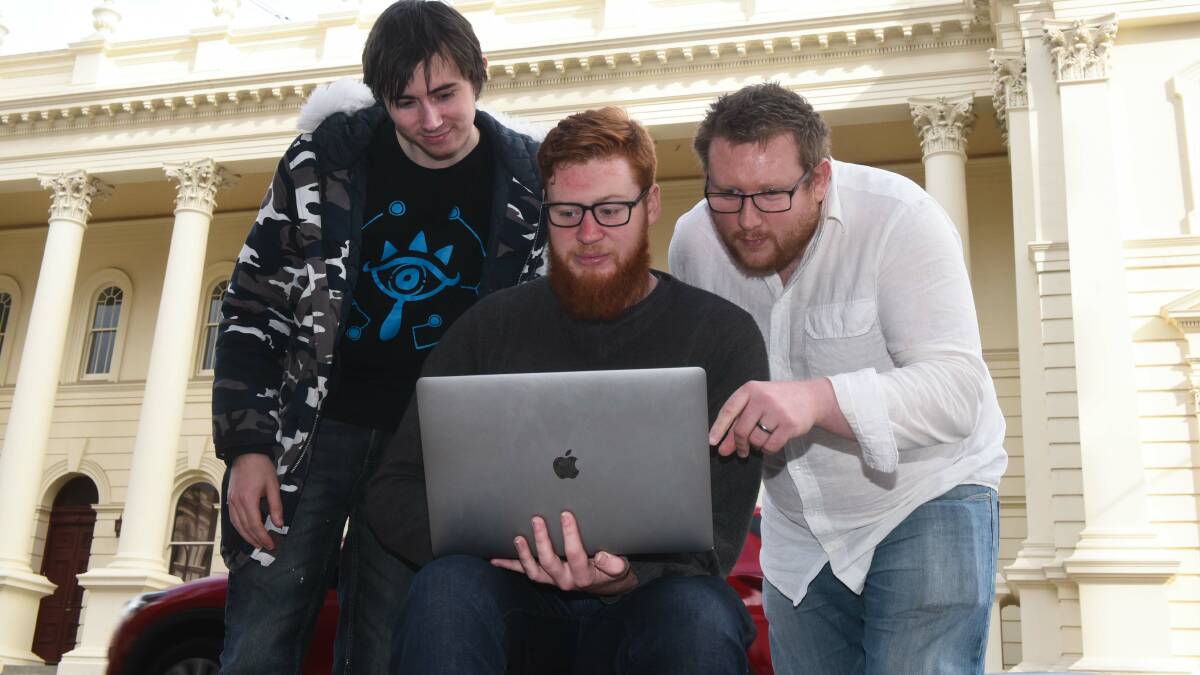 IT GURUS: Brendan Hodkinson, Daniel Richardson and Aaron Ross are ready to compete in this years GovHack Tasmania competition Picture: Noel Richardson