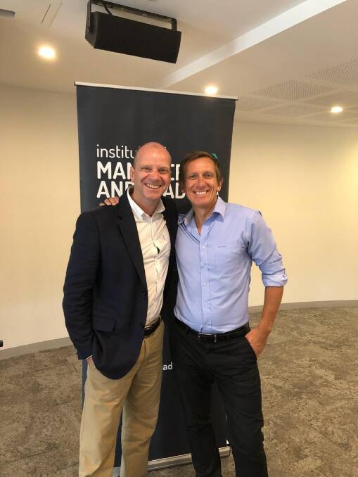  WORKPLACE: Beyondblue’s head of engagement Mark Leopold and chief executive David Pich at one of the Leasdership Outlook events. Picture: Supplied