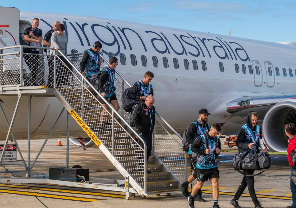 SPECIAL OCCASION: Port Adelaide players arriving in their Indigenous guernseys on Friday. Picture: Phillip Biggs
