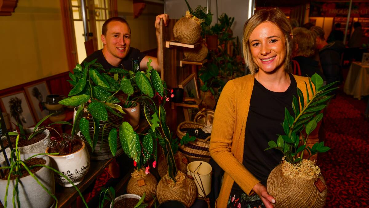 SUCCULENT SUCCESS: Homespun Succulents' Kara Lewis and Jasper Da Seymour at Blooming Tasmania. Picture: Scott Gelston