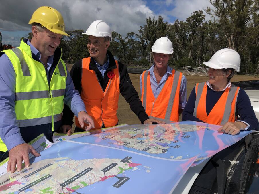 MILESTONE: Tasmanian Irrigation build manager Paul Ellery with Primary Industries and Water Minister Guy Barnett. Picture: Supplied