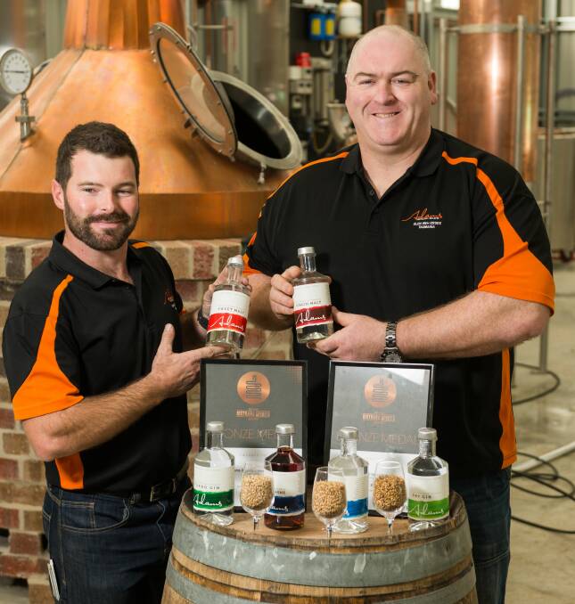 SPIRITED EFFORT: Adam Saunders and Adam Pinkard, of Adams Distillery, won bronze for the unaged new-make whiskey at the Australian Distilled Spirits awards. Picture: Phillip Biggs
