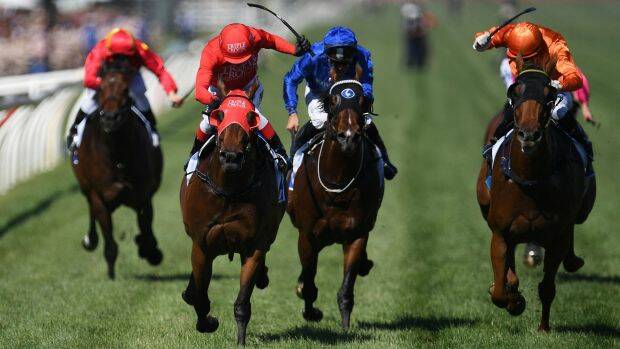 RED RIDER: Kerrin McEvoy guides Redzel home in the Darley Classic at Flemington.