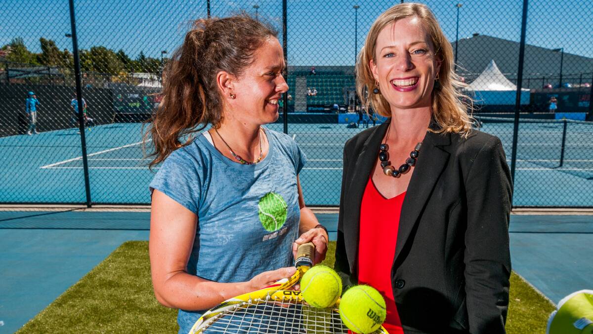 POLITICS IN PLAY: Former world number seven tennis player Patty Schnyder with Opposition Leader Rebecca White. Picture Phillip Biggs.