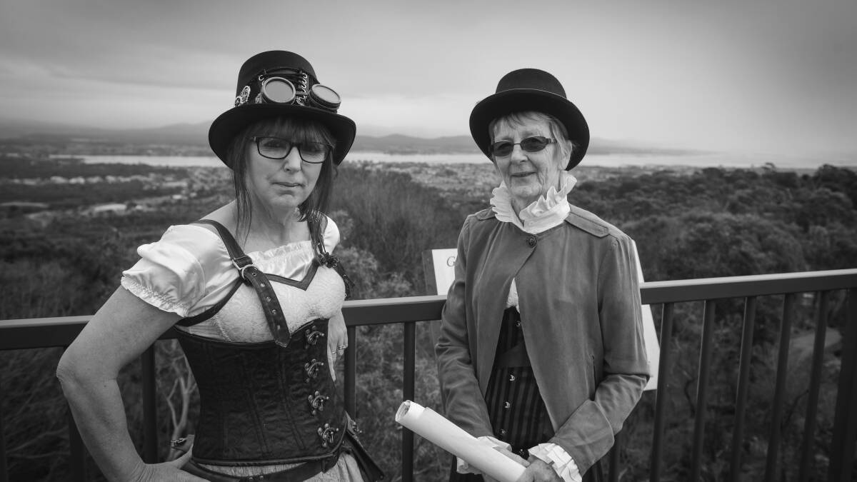 Rhonda O'Sign and Anne Cameron at the Mt George lookout at George Town.