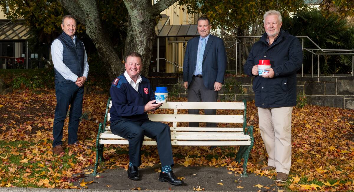 SUPPORT: St Vincent de Paul Society state president Mark Gaetani, Salvation Army area officer Kevin Lumb, City Mission chief executive Stephen Brown, and Benevolent Society chief executive Rodney Spinks. Picture: Phillip Biggs