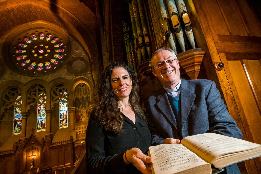 EVENT: Institute of Architects executive director Jennifer Nichols, with Holy Trinity Anglican Church rector Dane Courtney ahead of Saturday's Open House event. Picture: Phillip Biggs 