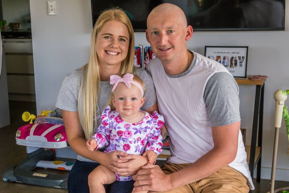 EVENT: Kate Parish, Luke Bruinewoud and their 11-month-old daughter Frankie aim to raise $10,000 for the Cancer Council. Picture: Phillip Biggs 