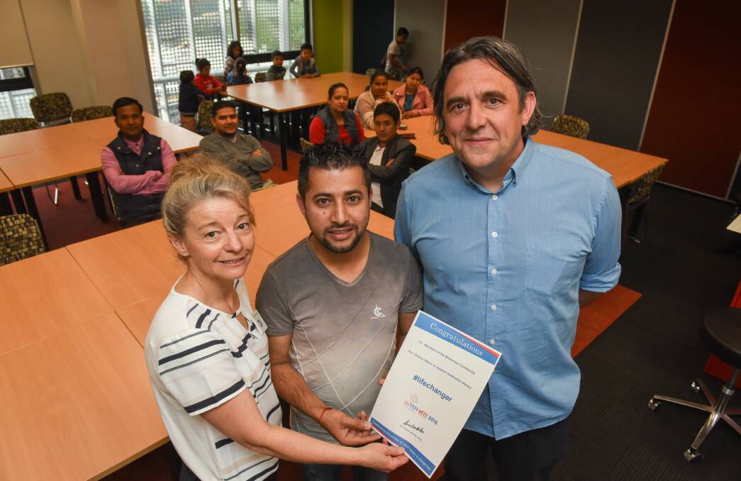 Public Health Literacy officer Di Webb with filmmakers Shiva Acharya and Andrew Del Vecchio. Picture: Paul Scambler.