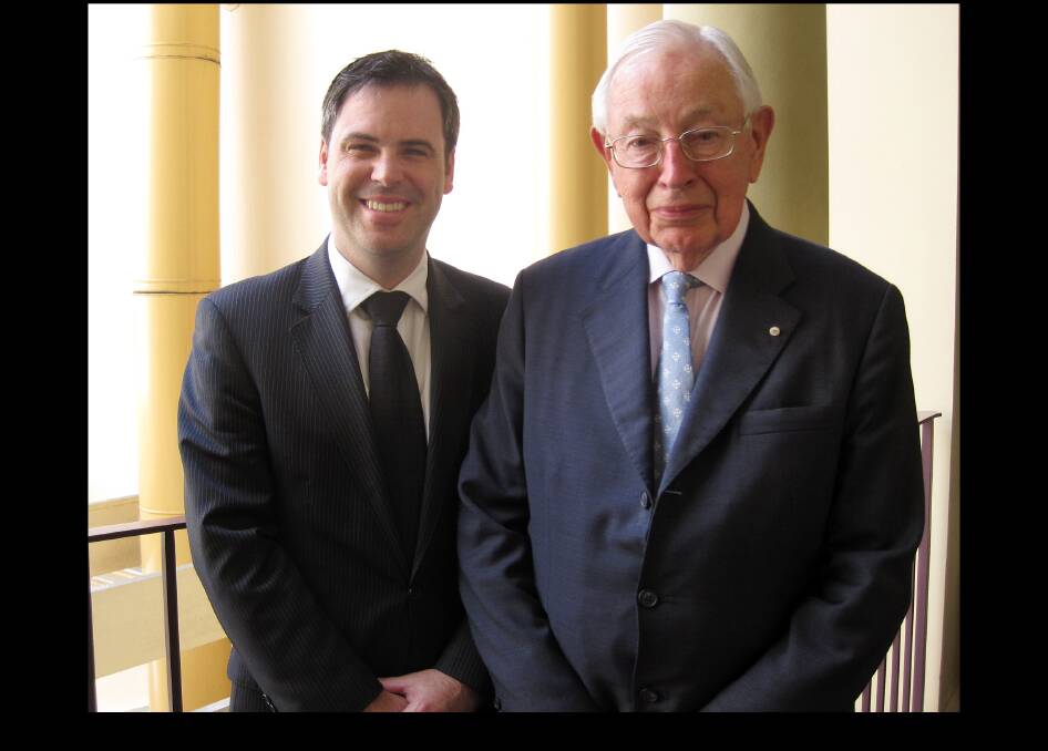 MEMORIES: Brian Wightman met with Chief Justice of the High Court of Australia, Sir Anthony Mason AC KBE QC, in 2011 when he visited Tasmania for an annual legal conference.