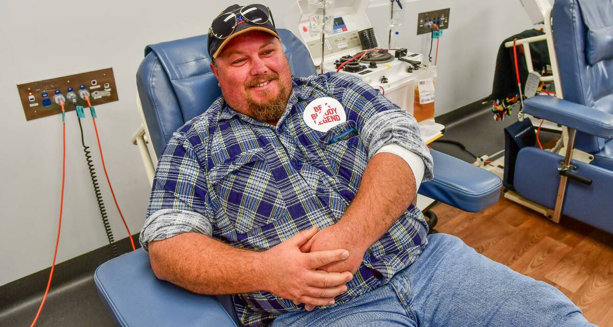 PROUD: Travis Lee of Moles Creek continued his regular fortnightly blood donation at the Launceston donor centre on Saturday. Pictures: Scott Gelston