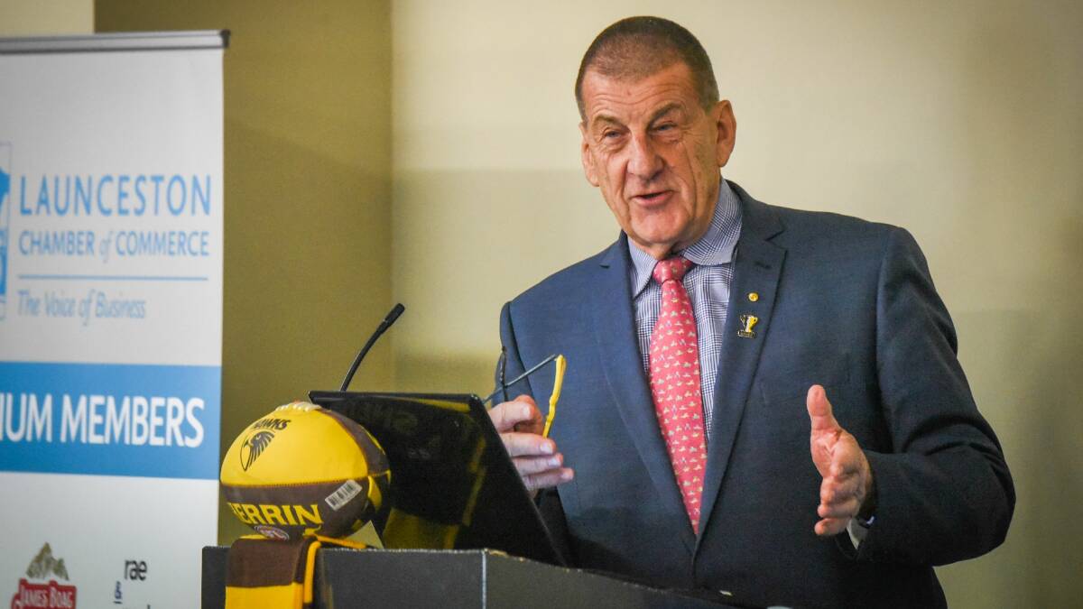 GUEST SPEAKER: Hawthorn Hawks president Jeff Kennett at Friday's luncheon at the Tramshed Function Centre. Pictures: Paul Scambler 