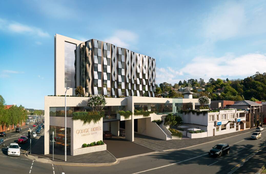 VISION: The proposed five-star Hotel Gorge design features 145 rooms set over nine storeys, including five large penthouse suites on the top floor. Picture: Supplied 