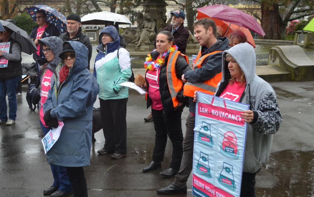 CONCERNED: ANMF and HACSU members took part in a rally from Launceston General Hospital to Prince's Square on Friday. Picture: Jessica Willard 