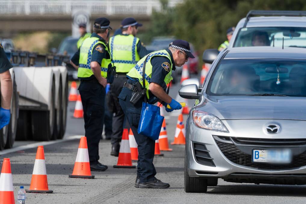 Police conducting a road safety operation on the East Tamar Highway. Picture: Phillip Biggs