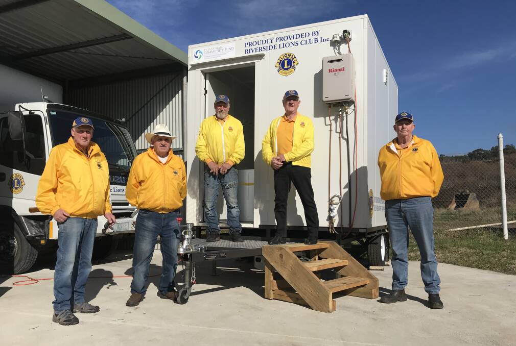 COMPLETE: Riverside Lions Club members Brian Dunham, Carl Street, John Oldenhof, Robin Phillips and Robert Gillow with the new mobile amenities unit. Picture: Jessica Willard