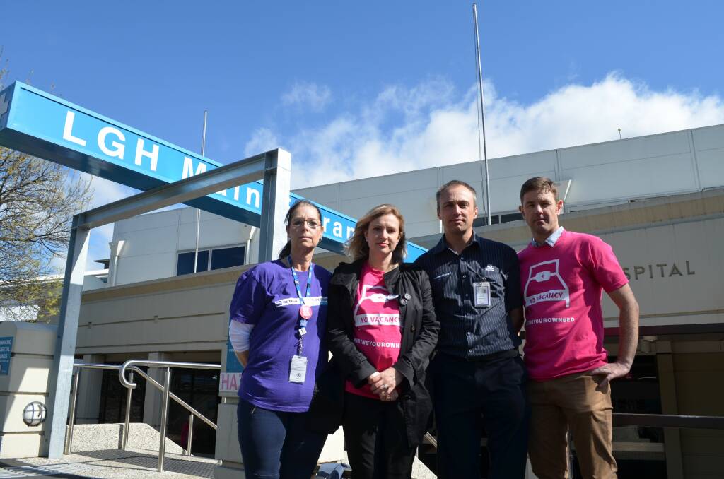 ACTION: ANMF Tasmania branch members Mandy Clark, Emily Shepherd,Tom Millen and Shane Rickerby at Launceston General Hosptital on Thursday. Picture: Jessica Willard	
