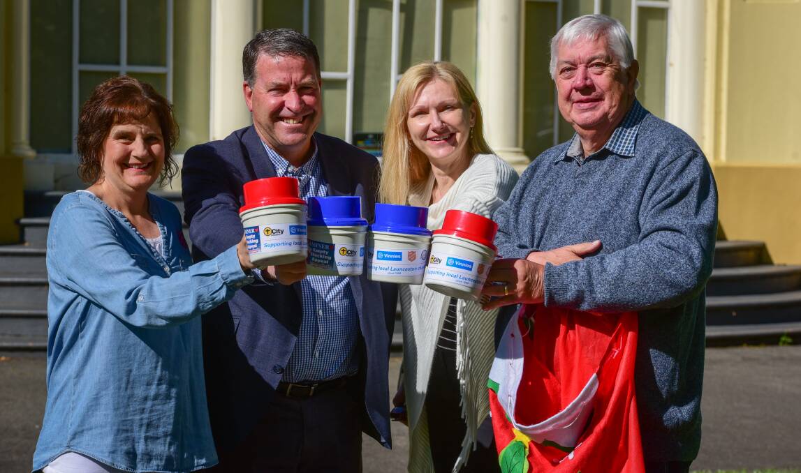 CAUSE: Salvo's Kelly Brown, City Mission's Stephen Brown, Vinnies' Lara Alexander and Benevolent Society's Don Jones. Picture: Paul Scambler